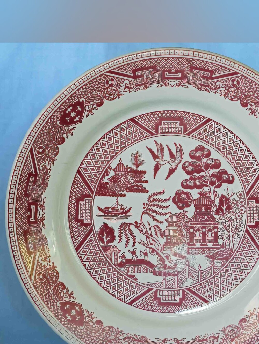 Beautiful Pink Willow Dinner Plate From Buffalo Pottery 910B Antique, Rare USA